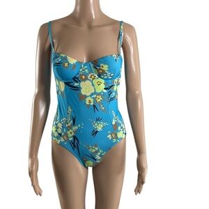 Tory Burch Printed Underwire One-Piece Swimsuit - Size Small Blue Drip Bouquet